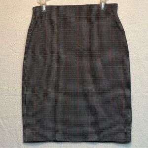 Premise Navy & White Micro-Check Plaid Pencil Skirt Office Form-Fit Stretchy